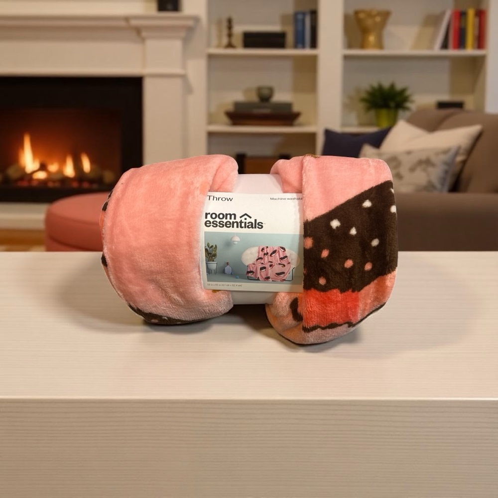 Room Essentials Pink and Brown Polka Dot Throw